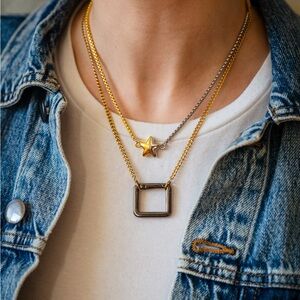 Magnetic star clasp two tone mixed metal necklace